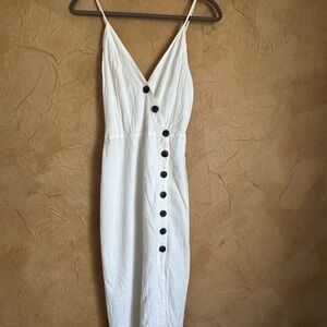Urban Outfitters White Spaghetti-Strap Button-Down Midi Dress